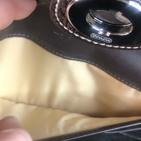 COACH Brown Monogram Silver Twist Lock Bifold Wallet with Contrasting Stitch - Picture 12 of 17